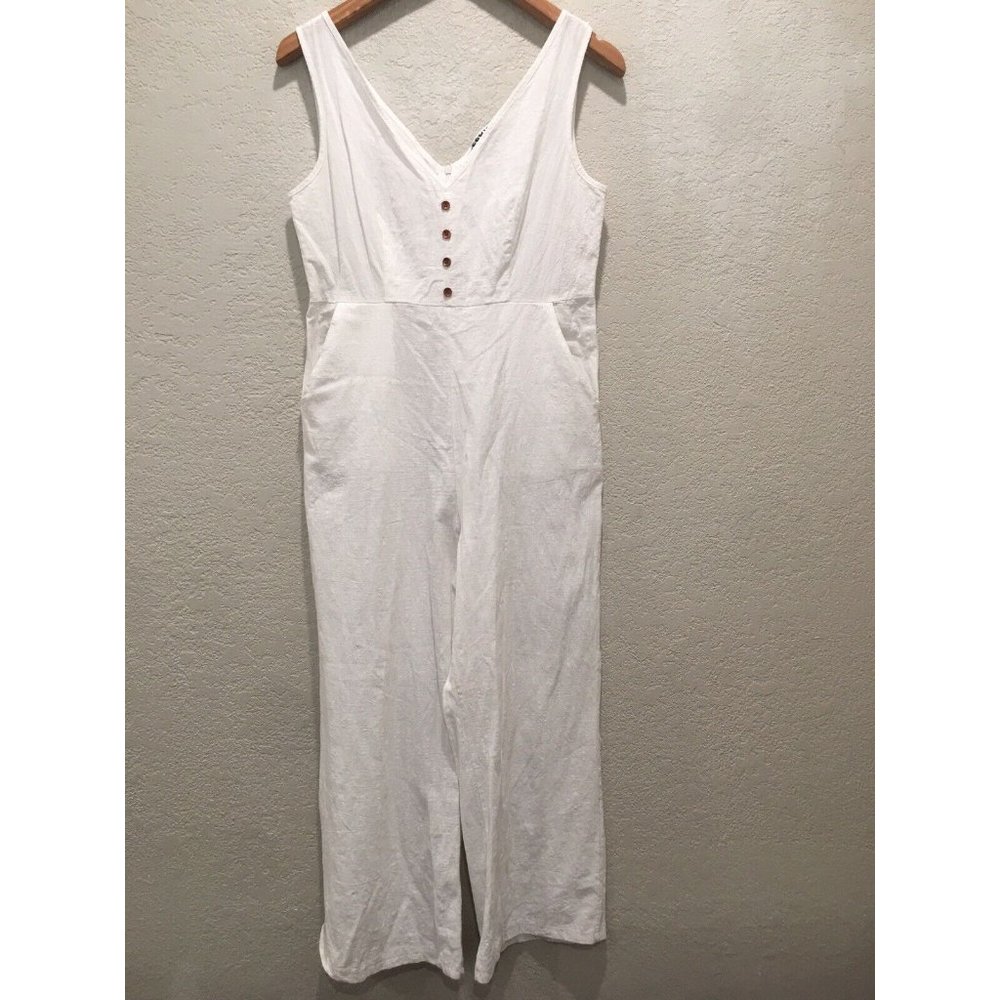 Ecowish Women’s White Button Jumpsuit M Lightweight Pockets Breathable Zip Open